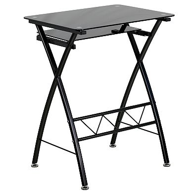 Emma and Oliver Tempered Glass Computer Desk with Pull-Out Keyboard Tray