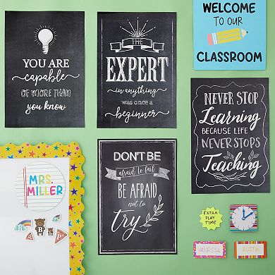 20 Pack Motivational Posters in Chalkboard Design, Inspirational Quotes for Teacher Supplies, Classroom Signs for Walls (13 x 19 In)