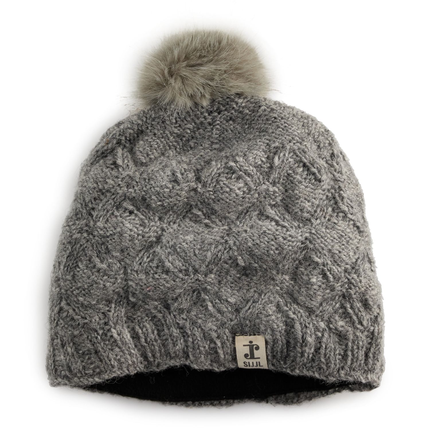 Knit Beanie With Faux Fur Pom