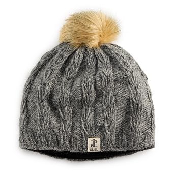 SIJJL V-Cable Knit Pattern Wool Beanie With Pompom