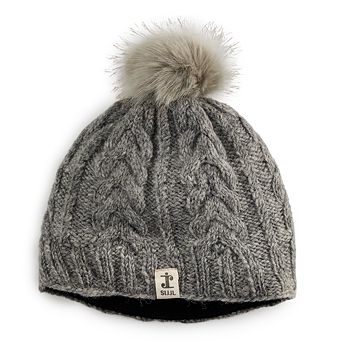SIJJL Cable Knit Wool Beanie With Pompom