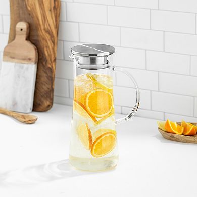 JoyJolt Breeze 50-oz. Glass Pitcher with Stainless Steel Lid