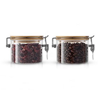 JoyJolt 2 pc 12-oz. Bamboo Clamp Lid Glass Storage Jar Set