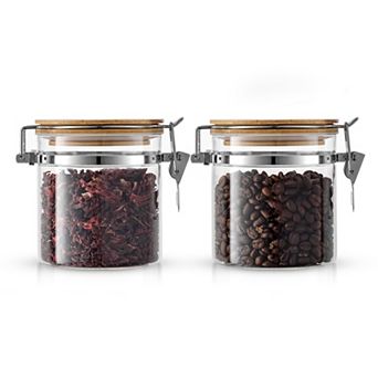 JoyJolt 2 pc 19-oz. Bamboo Clamp Lid Glass Storage Jar Set