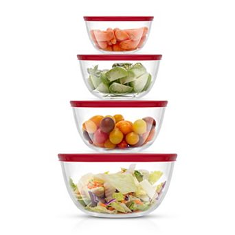 JoyJolt JoyFul 4 pc Red Lid Glass Mixing Bowls