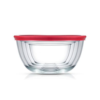 JoyJolt JoyFul 4-pc. Red Lid Glass Mixing Bowls