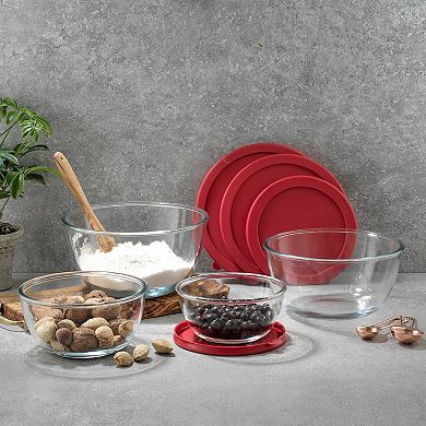 JoyJolt JoyFul 4-pc. Red Lid Glass Mixing Bowls