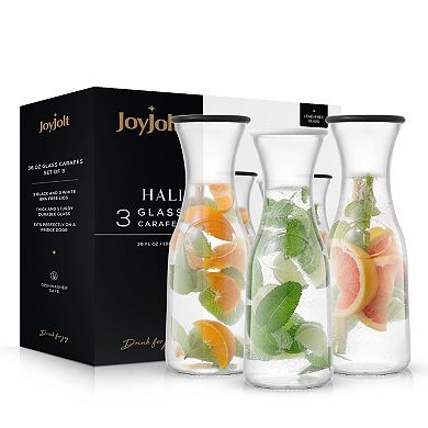 JoyJolt Hali 3-pc. 35-oz. Glass Carafe with 6 Lids Set