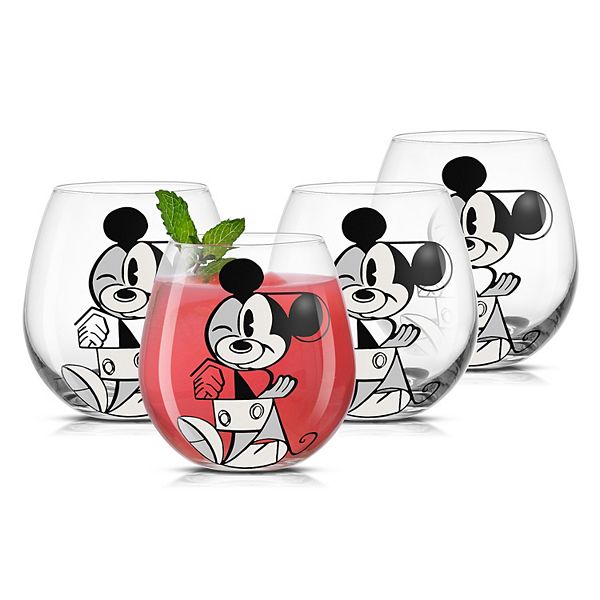 JoyJolt Disney Geo Picnic Mickey Mouse Stemless Wine Glasses - 15 oz - Set  of 4 in 2023