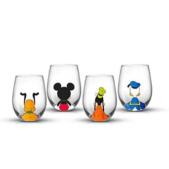 Disney's Mickey Mouse & Pals 4 pc Stemless Wine Glass Set by JoyJolt