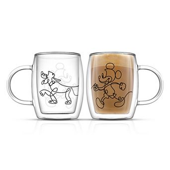 Disney's Mickey Mouse & Pluto 2 pc Aroma Double Wall Glass Mug Set by JoyJolt