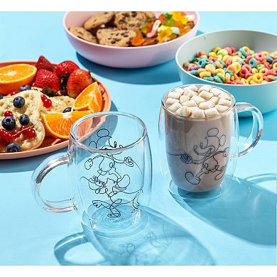 Disney's Mickey Mouse & Pluto 2-pc. Aroma Double Wall Glass Mug Set by JoyJolt