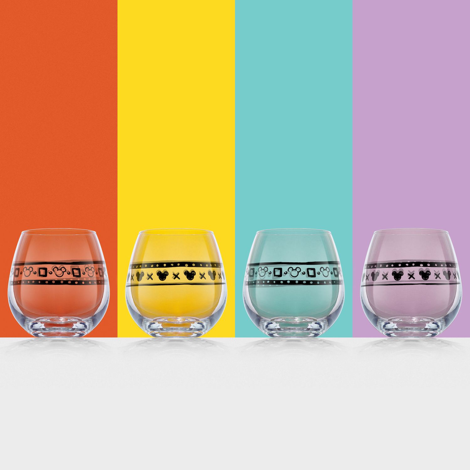 JoyJolt Disney Mickey Mouse Geo Stemless Wine Glasses