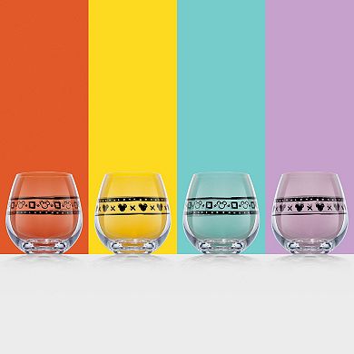 Disney's Mickey Mouse 4-pc. Geometric Picnic Stemless Wine Glass Set by JoyJolt
