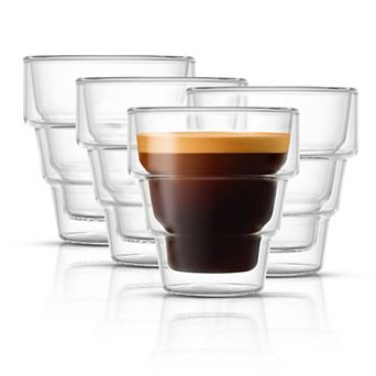JoyJolt Pila 4 pc Double Walled Espresso Glass Cup Set
