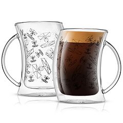 JoyJolt Pila Double Wall Insulated Coffee Mugs - Set of 2 Stackable Glass  Tea Cups - 16 oz