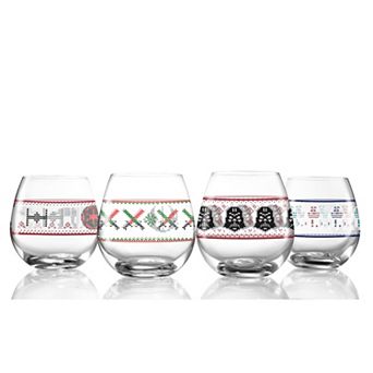 JoyJolt Star Wars Ugly Sweater Collection 4 pc Stemless Wine Glass Set