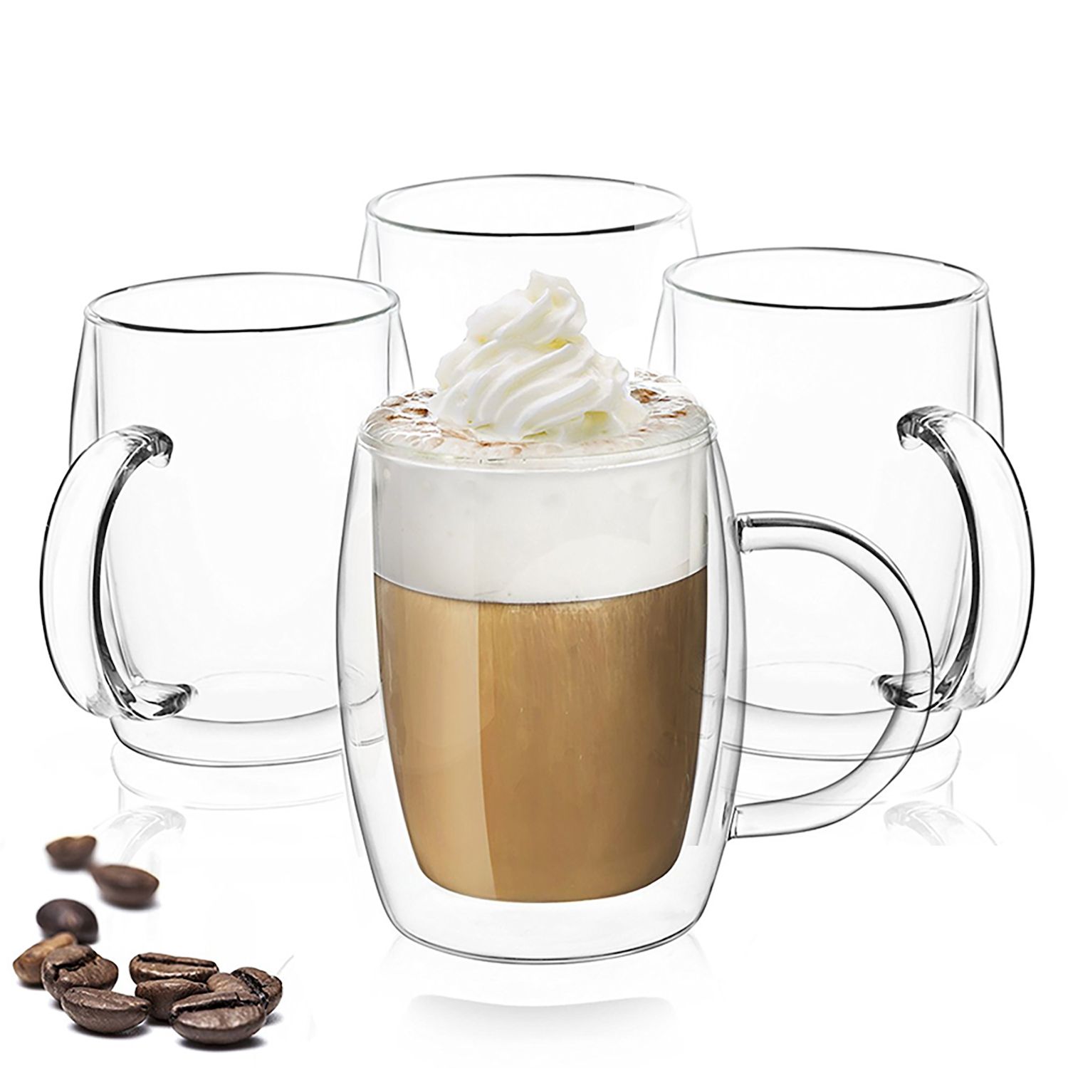 JoyJolt Caleo Collection Glass Coffee Cups Double Wall Insulated Mugs Set of 2