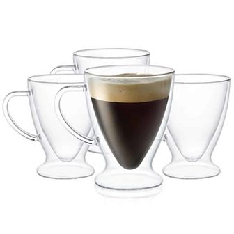 JoyJolt Declan Irish 4 pc Double Walled Espresso Glass Set