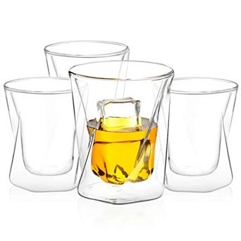 JoyJolt Lacey 4 pc Double Walled Double Old Fashion Whiskey Glass Set