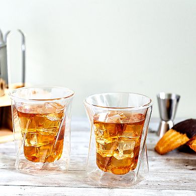 JoyJolt Lacey 4-pc. Double Walled Double Old Fashion Whiskey Glass Set