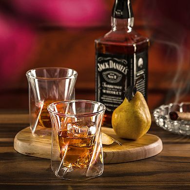 JoyJolt Lacey 4-pc. Double Walled Double Old Fashion Whiskey Glass Set