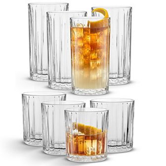 JoyJolt Alina 8 pc Ribbed Glass Drinkware Set