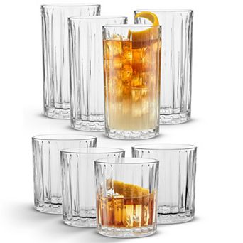 JoyJolt Alina 8 pc Ribbed Glass Drinkware Set