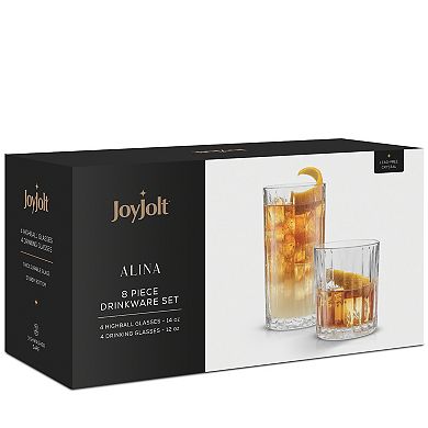 JoyJolt Alina 8-pc. Ribbed Glass Drinkware Set