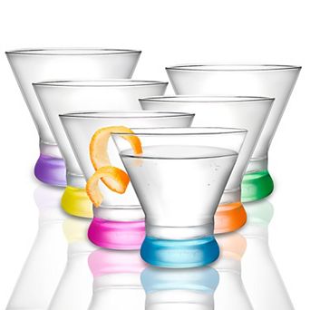 JoyJolt Hue 6 pc Colored Stemless Martini Glass Set