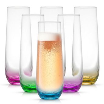 JoyJolt Hue 6 pc Colored Stemless Champagne Flute Glass Set