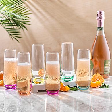 JoyJolt Hue 6-pc. Colored Stemless Champagne Flute Glass Set