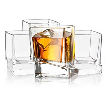 JoyJolt Carre 4 pc Square Heavy-Base Crystal Whiskey Glass Set