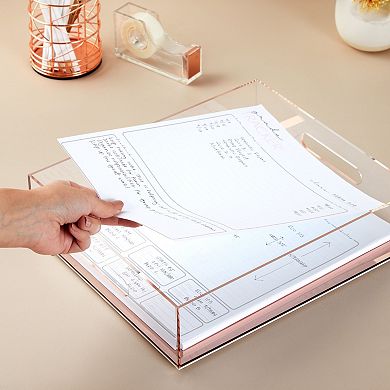 Rose Gold Acrylic Letter Tray, Office Desk Organizer for Documents, 10.5x12x3 In