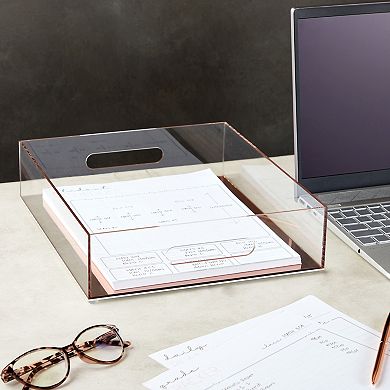 Rose Gold Acrylic Letter Tray, Office Desk Organizer for Documents, 10.5x12x3 In