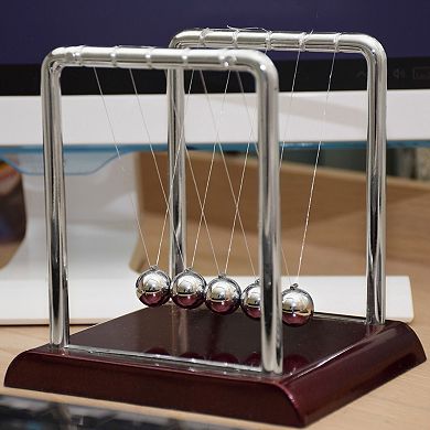 Newtons Cradle Pendulum Physics Desk Toy, Swinging Kinetic Balls for Office Decor (7 x 7 x 6 In)