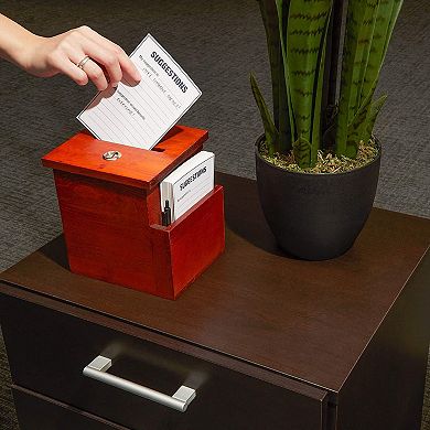Juvale Wooden Suggestion Box with Cards (Brown, 50 Suggestion Cards)