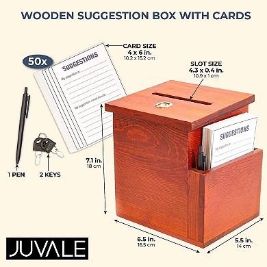 Juvale Wooden Suggestion Box with Cards (Brown, 50 Suggestion Cards)