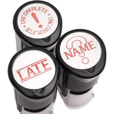 Set of 3 Self Inking Teacher Stamps Rubber Classroom Stamp, Red Ink, 0.5 inch