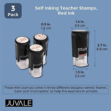 Set of 3 Self Inking Teacher Stamps Rubber Classroom Stamp, Red Ink, 0.5 inch