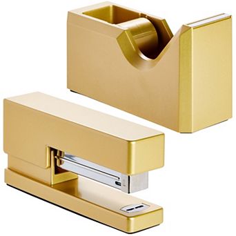 2 pc Matte Gold Stapler and Tape Dispenser Set for Desk, Home, Office