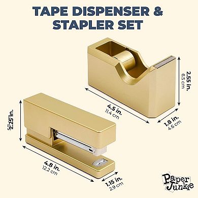 2 Piece Matte Gold Stapler and Tape Dispenser Set for Home Office Decor, Classroom Supplies, Desk Accessories for Dorm Room, Students, Teachers, Office Organization