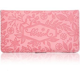 Floral Checkbook Cover Women Wallet for Check Credit Cards RFID Blocking Pink