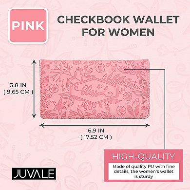 Floral Checkbook Cover for Women Card Holder Wallet for Checks & Credit Cards, RFID Blocking (Pink)