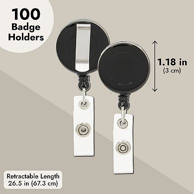 100 Pack Retractable ID Badge Holder Reel for Cards with Clips, 26.5 Inches