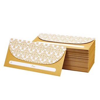 100 Pack Gold Money Envelopes For Cash Gifts, Fancy Decorative Design (7x3 In)