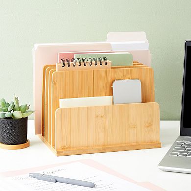 Bamboo Mail, File, Letter, and Envelope Organizer with 5 Slots, 10x7 in