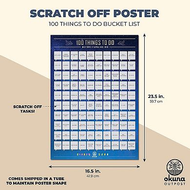 Scratch off Poster, 100 Things To Do Before Turning 100 Bucket List (16.5 x 23.5 In)