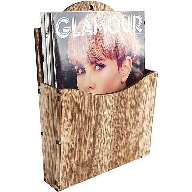 Wooden Wall Mounted Magazine Rack, Decorative Hanging Mail Organizer for Files, Books, Menus, Flyers (12 x 2 x 9 In)