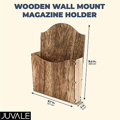 Rustic Wood Wall Mounted Magazine Rack, Hanging Bathroom Mail Holder (12 in)